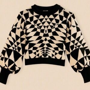 NWOT Farm Rio Geometric Black and Cream Sweater